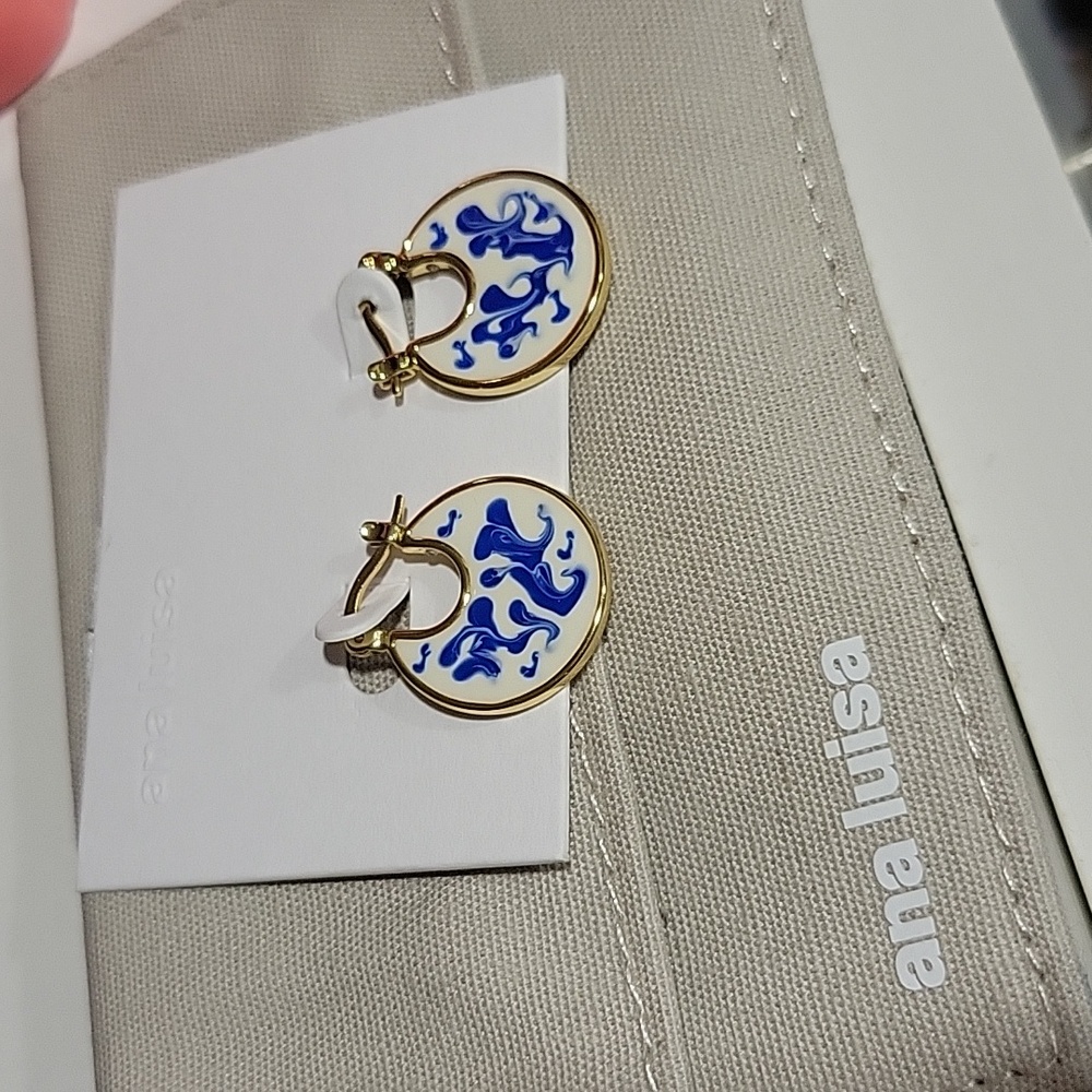 Ana Luisa Gold Hana marble blue hoop earrings
